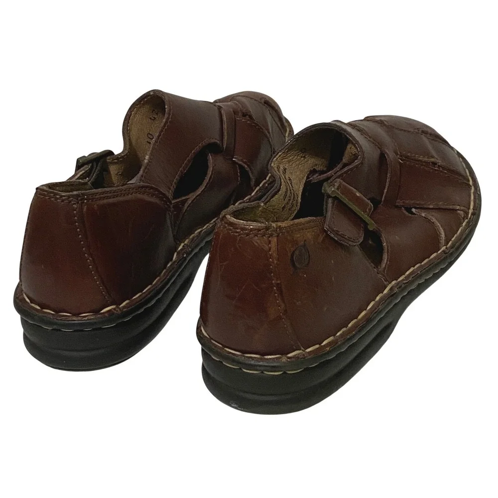 Born Mens Brown Leather Fisherman Sandals Closed Toe Buckle Shoes Size 10